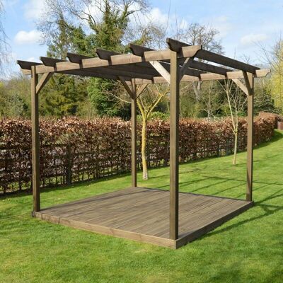 Rutland County Garden Furniture Ltd - Garden Pergola and Decking Kit - Wood - L300 x W300 x H270 cm - Rustic Brown Rutland County Garden Furniture Ltd - Garden Pergola and Decking Kit - Wood - L300 x W300 x H270 cm - Rustic Brown