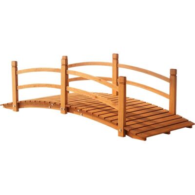 Outsunny Wooden Garden Bridge with Safety Railings, Classic Arc Footbridge Outsunny Wooden Garden Bridge with Safety Railings, Classic Arc Footbridge