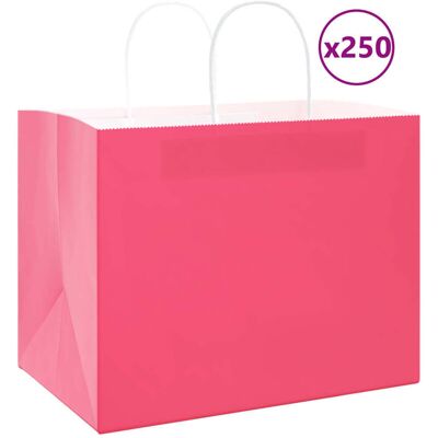 vidaXL Pink Paper Bags - 250 pcs with Handles Brown 21x11x36 cm - Paper Bags vidaXL Pink Paper Bags - 250 pcs with Handles Brown 21x11x36 cm - Paper Bags