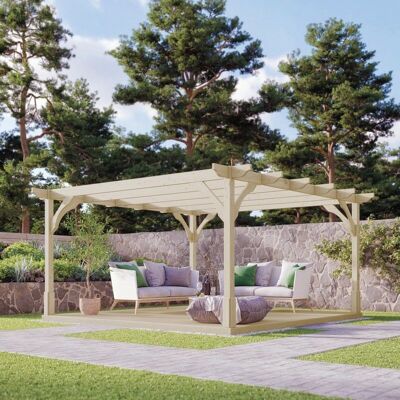 Rutland County Garden Furniture Ltd - Premium Pergola and Decking Kit - Wood - L420 x W420 x H270 cm - Light Green Rutland County Garden Furniture Ltd - Premium Pergola and Decking Kit - Wood - L420 x W420 x H270 cm - Light Green