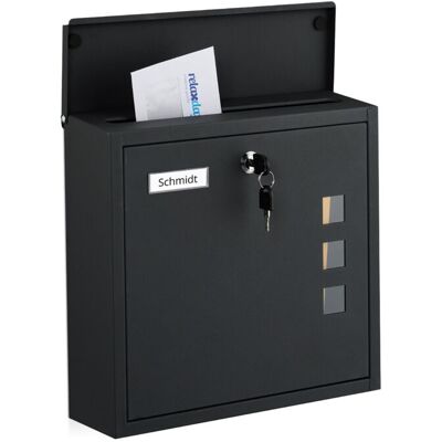 Relaxdays wall-mounted letterbox with windows, HxWxD: 33 x 35 x 12 cm, iron, 4 keys, C4 format, black Relaxdays wall-mounted letterbox with windows, HxWxD: 33 x 35 x 12 cm, iron, 4 keys, C4 format, black