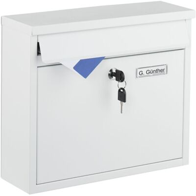 Relaxdays wall-mounted letterbox with nameplate, HxWxD: 31 x 36 x 12 cm, iron, 4 keys, white Relaxdays wall-mounted letterbox with nameplate, HxWxD: 31 x 36 x 12 cm, iron, 4 keys, white