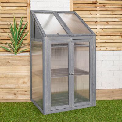 Samuel Alexander - Wooden Mini Greenhouse Cold Frame - Small Greenhouse Grey H120 x W69 x D49cm Samuel Alexander - Wooden Mini Greenhouse Cold Frame - Small Greenhouse Grey H120 x W69 x D49cm