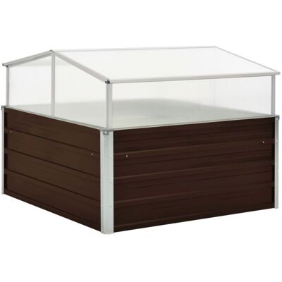 vidaXL Greenhouse Brown 100x100x85cm Durable Galvanized Steel Planter Box - Greenhouse vidaXL Greenhouse Brown 100x100x85cm Durable Galvanized Steel Planter Box - Greenhouse