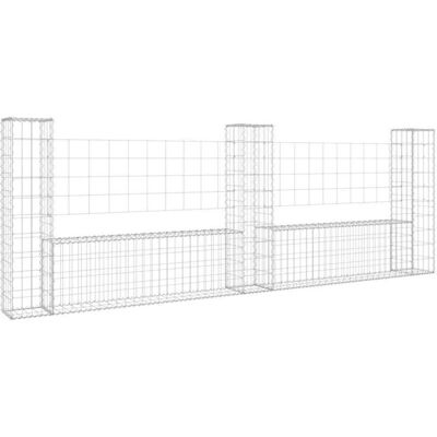 vidaXL U-shape Gabion Basket with 3 Posts - Garden Wall Fence vidaXL U-shape Gabion Basket with 3 Posts - Garden Wall Fence