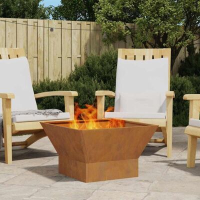 vidaXL Weathering Steel/Brown 60x60x35cm Stylish Fire Pit - Fire Pit vidaXL Weathering Steel/Brown 60x60x35cm Stylish Fire Pit - Fire Pit
