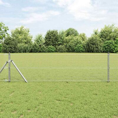 VidaXL Galvanized Wire Fence with 7 Posts 0.6x10 m - Fence VidaXL Galvanized Wire Fence with 7 Posts 0.6x10 m - Fence