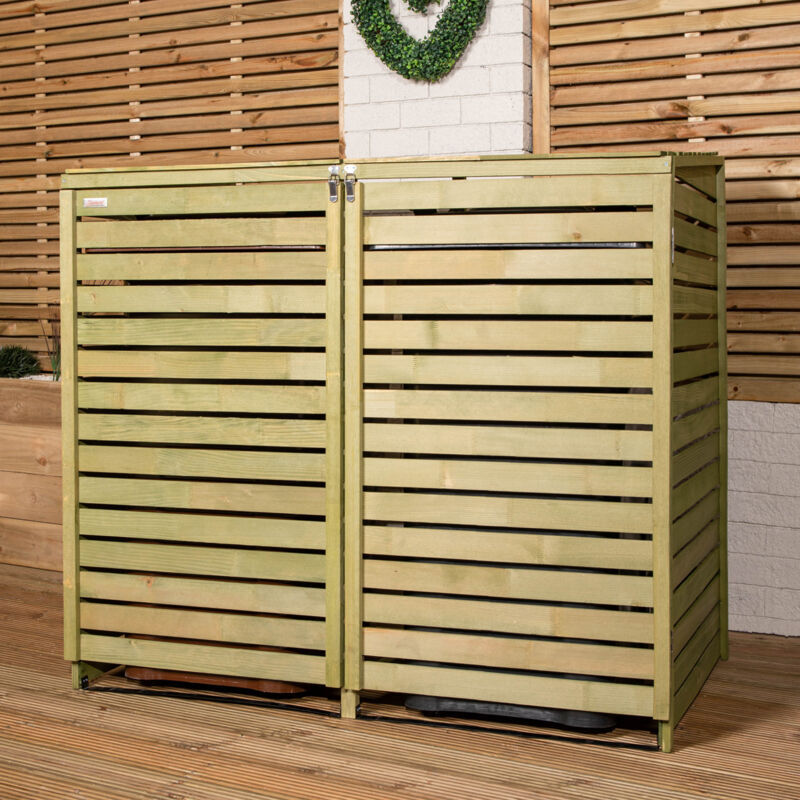 Samuel Alexander - 1.34m x 1.2m Large Wooden Outdoor Garden Double Wheelie Bin Store Storage for 2 Bins
