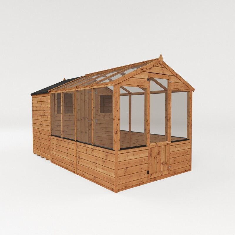 WALTONS 12 x 6 Feet Traditional Apex Greenhouse/Shed Combo - Timber - L367.7 x W204.1 x H205.9 cm - Brown