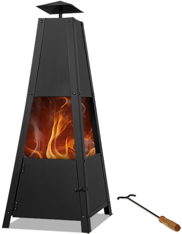GARDEBRUK® Pyramid Fire Pit Smoke Outlet Garden Patio Heater with Lockable Door Firm Stand Wood Charcoal Fire Basket Chimenea with Poker 102cm / 40”
