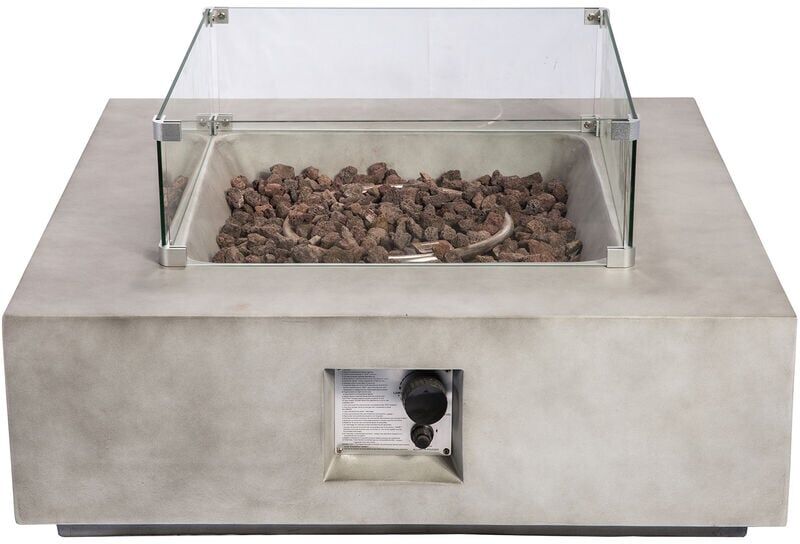 Teamson Home - Outdoor Garden Concrete Propane Gas Fire Pit Table Burner, Smokeless Firepit, Patio Furniture Heater with Glass Screen, Lava Rocks,
