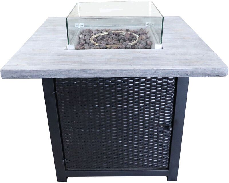 Teamson Home - Outdoor Gas Fire Pit Table with Glass Wind Guard, Smokeless Firepit, Garden Heater, Includes Lava Rocks & Cover - 40,000 btu - 86 x 86