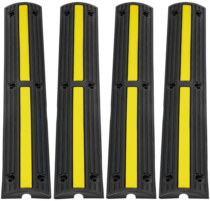 MOPHORN VEVOR 3.28 ft Cable Protector Ramp, 4 Pack of 1 Channel, 18000 lbs/axle Capacity Heavy Duty Rubber Speed Bumps, Floor Cord Cable Protector Wire