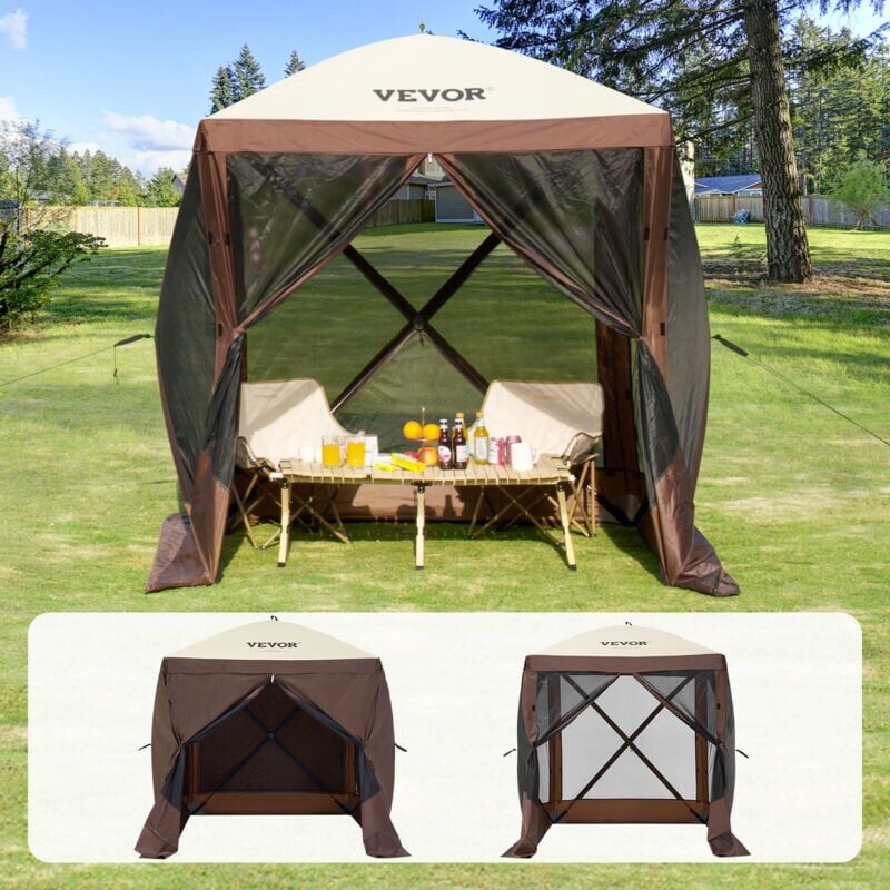 VEVOR Pop Up Gazebo Tent, Pop-Up Screen Tent 4 Sided Canopy Sun Shelter with 4 Removable Privacy Wind Cloths & Mesh Windows, 6x6FT Quick Set Screen