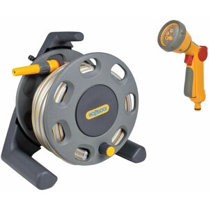 2412 Compact Reel 25m Garden Hose Reel Fittings Jet + 5 Spray Gun 2679 - Hozelock