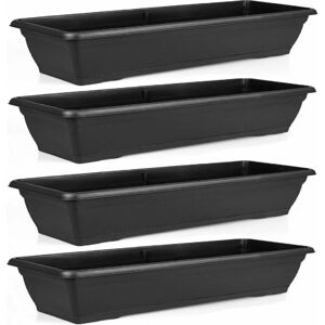 GR8 GARDEN Large 72cm Garden Plastic Trough Balcony Planter Flower Plant Pot Tub Window Box[Set Of 4 Black] - Black