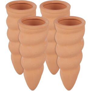 Clay Watering Cones, Set of 4, Plant Irrigation Kit, 1.5L Bottles, HxD: 11.5 x 4.5 cm, Terracotta - Relaxdays