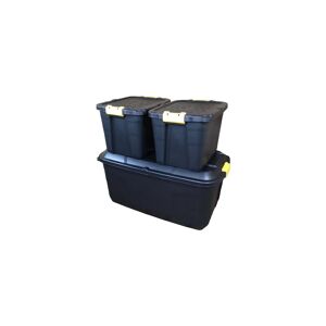 Samuel Alexander - 1 x 145L and 2 x 60L Heavy Duty Trunks 1 on Wheels Sturdy, Lockable, Stackable and Nestable Design Storage Chest with Clips in