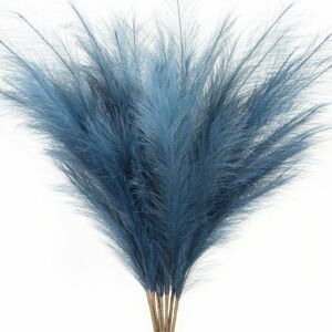 Denuotop - 10-Pcs 2 ft Artificial Pampas Grass Large Tall Fluffy Faux Bulrush Reed Grass for Vase Filler Living Room Kitchen Boho Decor(Blue)