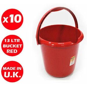 VISS 10 x 13 litre plastic storage bucket - with handle - waste - water - large - red