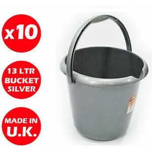 VISS 10 x 13 litre plastic storage bucket - with handle - waste -water -large -silver