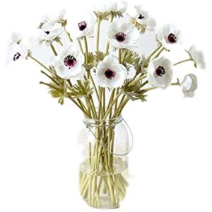 Xuigort - 10Pcs Artifical Real Touch pu Anemone Flower Bouquet Room Home Decor (White - 10Pcs)