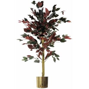 Leaf - 120cm (4ft) Artificial Dark Red Green Ficus Plant - Gold Planter