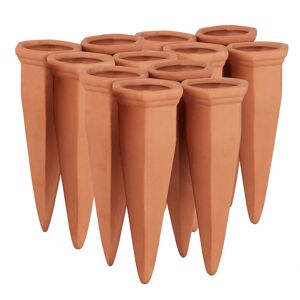Relaxdays - Clay Watering Cones, Set of 12, Plant Water Dispenser, Automatic Irrigation, for Holidays, Terracotta