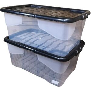 SAMUEL ALEXANDER 2 x 42L Clear Storage Box with Black Lid, Stackable and Nestable Design Storage Solution