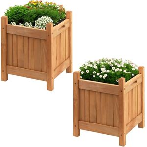 Geezy - 2 x Wooden Garden Planters Flower Plant Pot Window Box Planting Raise Bed Basket (2 x Square Planters) - ...