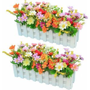 HOOPZI 2pcs Artificial Gerbera with Wooden Fence Loggerhead Daisy Silk Flowers Decoration Artificial Flowers Potted Plants Fake Chrysanthemum Artificial