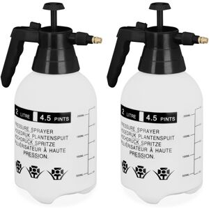 RELAXDAYS 2x pressure sprayer 2 litre volume, adjustable brass nozzle, water & weed killer, spray bottle garden, white/black