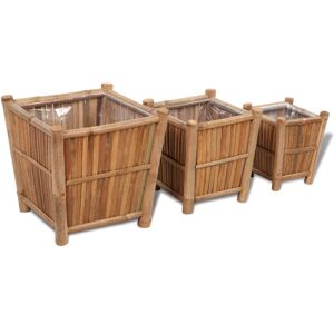 3 pcs Bamboo Raised Bed with Nylon Lining Vidaxl Brown