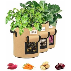 Rhafayre - 3 Piece Potato Grow Bag, 14 Gallon Non-Woven Garden Plant Bag, Potato Bag with Window and Handle, Large Vegetable Sack for Strawberries