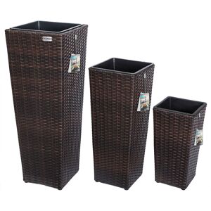 CASARIA® 3x Rattan Plant Pots Black Flower Box Set Water Drainage with Lock Wicker Look Indoor Outdoor Flower Boxes Entrance Decoration Black, Brown,