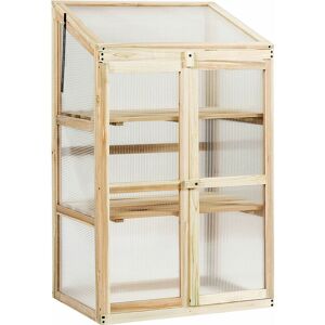 COSTWAY Mini Wooden Cold Frame Greenhouse Outdoor 3-Tier Raised Flower Planter Shelf