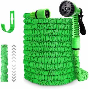 TINOR 30m Expandable Garden Hose, 100ft Retractable Hose with 8 Kinds of Water Guns, Hose Holder, Storage Bag for Gardening, Washing Car, Watering, Bathing