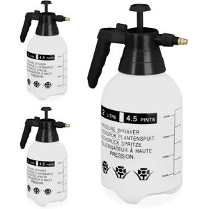 RELAXDAYS 3x pressure sprayer 2 litre volume, adjustable brass nozzle, water & weed killer, spray bottle garden, white/black