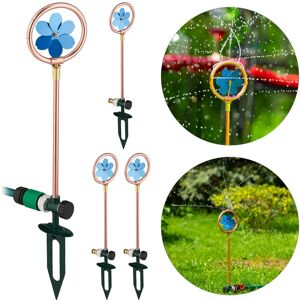 Sprinkler Head, 4x Set, Metal Flower, Water Irrigation, Garden, Impulse, Decor, HxW: 55.5 x 11 cm, Copper/Blue - Relaxdays