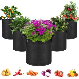 TINOR 5-Pack 5 Gallons Non-woven Fabrics Grow Bags For Tomatoes Seed Breathable Plant Pots Potato Growing Vegetables Strawberry Biodegradable Fabric