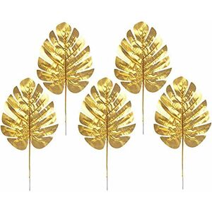Denuotop - 5 Pcs Golden Palm Leaves Artificial Tropical Palm Leaves for Hawaiian Luau Party Decoration