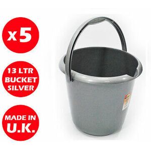 VISS 5 x 13 litre plastic storage bucket - with handle - waste - water -large -silver