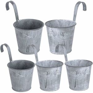 LANGRAY 5Pcs Vintage Metal Iron Hanging Flower Pot for Fence Balcony Garden Planter Home Decor