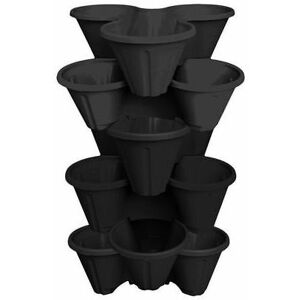 Viss - 6 x strawberry planter - stacked in trios - garden plants - plastic pot - black