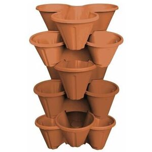 Viss - 6 x strawberry planter -stacked in trios - garden plants plastic pot -terracotta