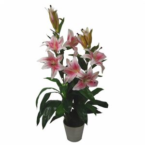Leaf 90cm (3ft) Artificial Lily Stargazer Style Lillies Plant Large Flowers Pink