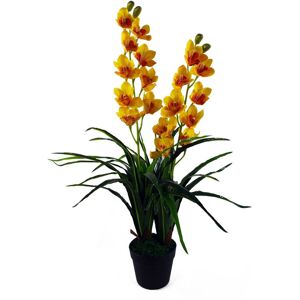 Leaf 90cm Artificial Cymbidium Orchid Plant - Extra Large - Yellow Flowers