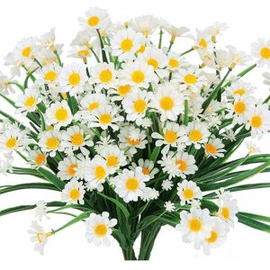 TINOR Artificial Daisies Flowers 4Pcs Outdoor Fake Foliage Greenery Faux Plants Shrubs Plastic Bushes for Window Box Hanging Planter Farmhouse Indoor