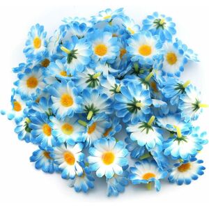 Denuotop - Artificial Daisy 100PCS 40mm Blue Silk Daisy Gerbera Flowers Head Sunflower for Wedding Party diy Decor