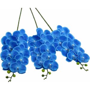 Langray - Artificial Orchid Stems Set of 3 pu Real Touch Orchid Big Blooms Fake Phalaenopsis Flower Home Wedding Decoration (3 pcs, Blue)